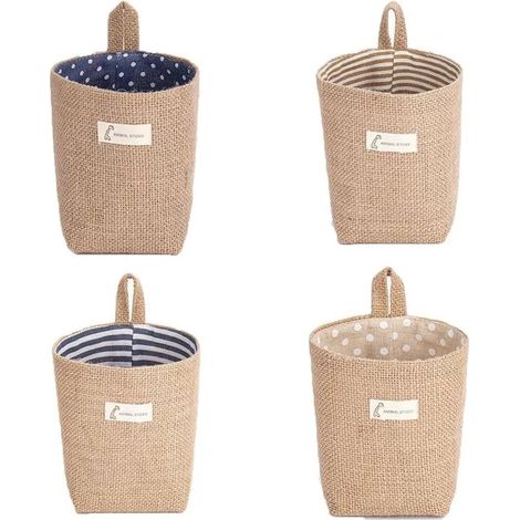 Suspendus Muraux Rangement, 4 paniers en tissu pliables pour cosmétiques, clés, jouets, petits objets. Idéal salle de bain, cuisine, (1/5)