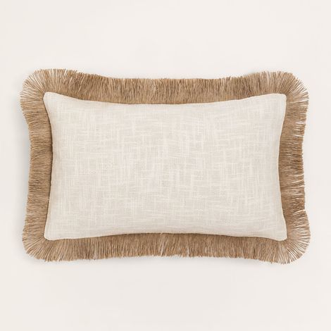 Sklum – Coussin de sol en coton 30x50 cm – Rembourrage polyester amovible – Franges en dentelle de jute – Design chaleureux et accueillant (1/5)