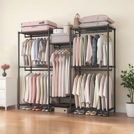 Perchero regulable de metal negro con 8 baldas y 5 barras, H 194 cm OKMYHOME (1/5)