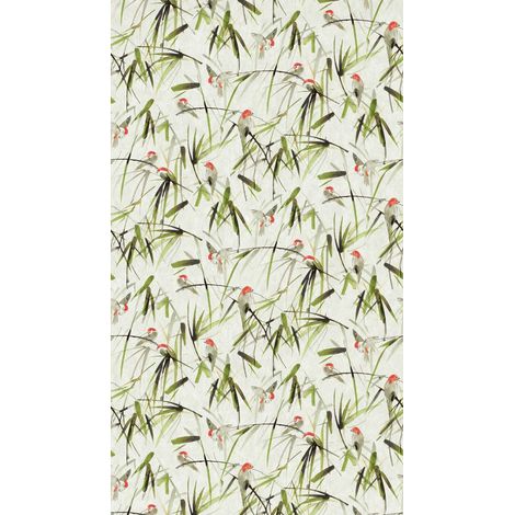 papier peint panoramique oiseaux beige, vert, noir et rouge - Livingwalls (1/4)