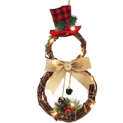 MINKUROW Corona De Navidad Para Puerta Delantera Decoración De Corona De Navidad Con Luces Led Que Funcionan Con Pilas, Corona De Vid De Uva 15.75 x 7.87 Pulgadas Corona De Invierno Para Puerta Decora (1/5)