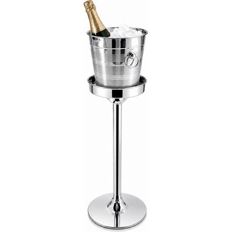 Set Supporto colonna con Secchiello porta ghiaccio in acciaio inox, stand alto 74 cm e secchio da 4 Litri per refrigerare bottiglie di vino e champagn (1/5)