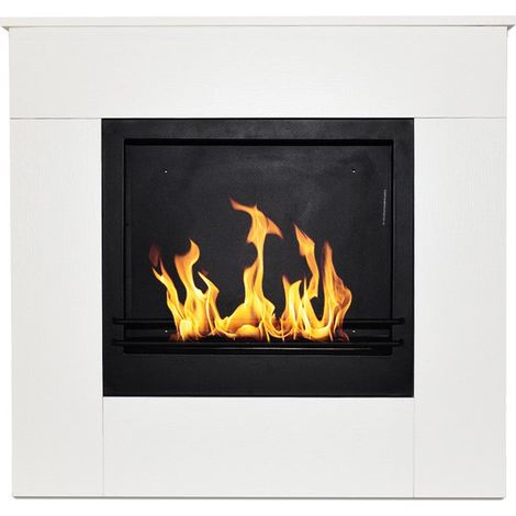 Camino a bioetanolo da terra in legno bianco Made in Italy Michelangelo 96x36x90h