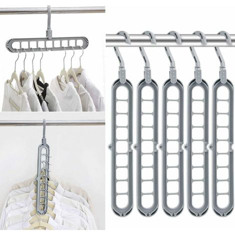 Organisateur de Cintres,Cintres en Plastique de Qualité Supérieure Multifonctions,Ouverture en Forme de S, Crochet Pivotant à 360 °, Organisateur de Placard Garde-Robe Magique (Gray Paquet de 10)-Fei (1/4)