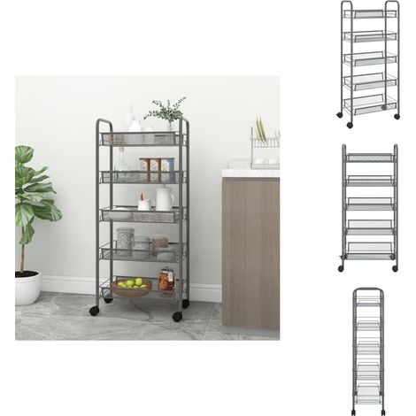 Chariot de cuisine à 5 niveaux Gris 46x26x105 cm Fer - Chariot De Cuisine - Chariot Multifonctionnel - Rangement Cuisine - Organisation Intérieur - Panier Pliable (1/5)
