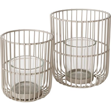 Lanterne en métal CINDY, beige, lot de 2