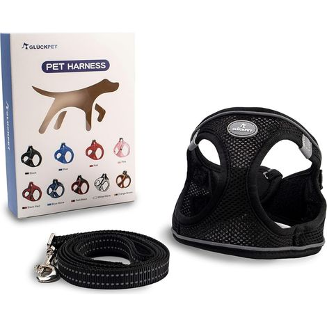 Hundegeschirr für kleine und mittelgroße Hunde mit 1,4 m Leine, Zugstopp, reflektierend, Größe XS, Glückpet