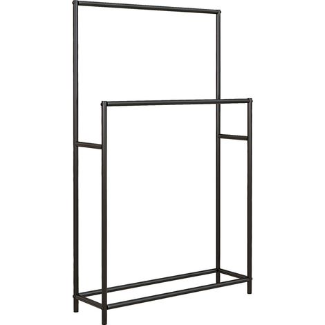 Porte-serviettes sur pied 2 barres métal, dimensions 66x20x110 cm, couleur noir, pour salle de bain (1/5)