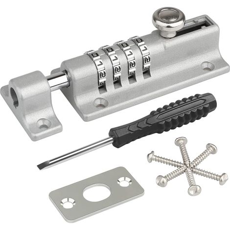 Combination Lock Latch, Code Door Lock, Waterproof 4-Digit Combination Lock with Security Fixing Screws for Cabinet, Garage, Shed, Silver (1/5)