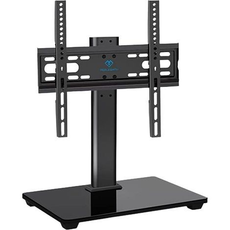 Meuble TV vertical au sol, extension maximale 400 mm, épais et durable, réglable en hauteur, matériau acier laminé à froid, noir (1/5)