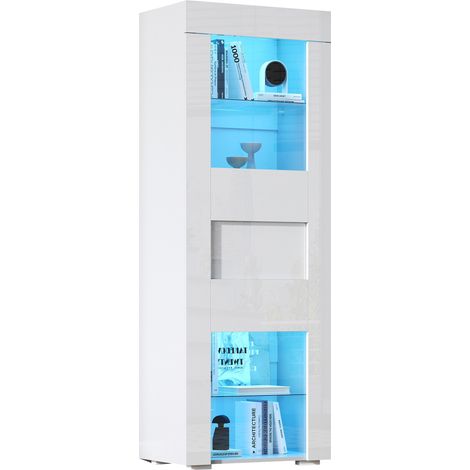 Vitrine haute blanche 60 x 40 x 170 cm avec LED à commande mobile, porte acrylique, 2 tablettes réglables en verre trempé, finition brillante frontale  CHICFURN (1/5)