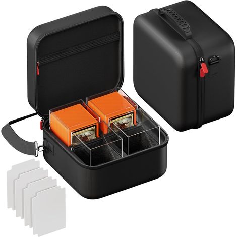Boîte de Rangement pour 400+ Cartes à Double Pochette, Deck Box pour Cartes, Rangement de Cartes à Jouer Portable, Étui Rigide EVA Anti-Chocs avec 4 Boîtes en Acrylique Claires –Noir (1/5)