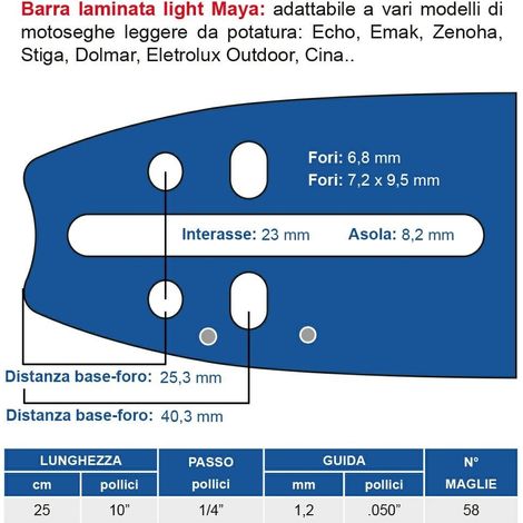 Barra laminata light 25 cm - 10" passo 1/4", spessore 1.3 mm - .050" 58 maglie 452790