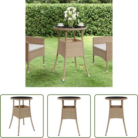 Table de jardin en acier - Table de jardin Ø60x75 cm Verre trempé/résine tressée Beige (1/5)