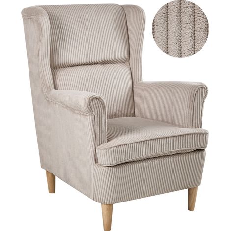 Fauteuil à Dossier Classique en Velours Côtelé Rembourré Pieds en Bois Beige Abson (1/5)