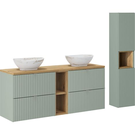 Set di mobili da bagno doppio lavabo Jade verde e marrone 140cm (1/5)