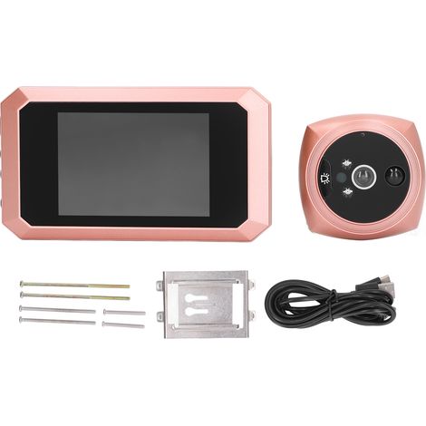 Kit de sonnette électronique intelligente en alliage de zinc avec écran HD, caméra 2 MP 3800 mAh 720p et judas, finition or rose.-AquaForge