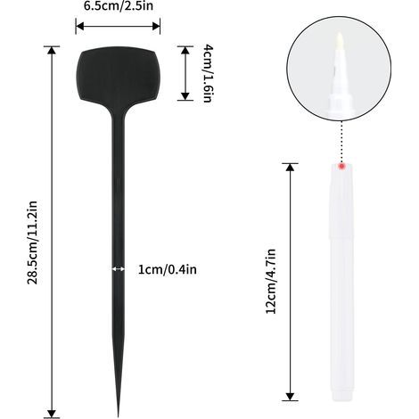 KINGLAKE 50 Pièces 28.5 cm haut étiquettes plantes plastique, étiquettes jardin potager exterieur, un stylo, noir (1/4)