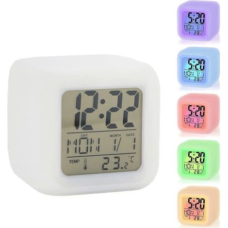 LED-Nachttischwecker, 7-Farben-Display, Digitaluhr, Kinderwecker, mit Schlummerfunktion, Nachtlicht und Temperaturanzeige. (1/4)