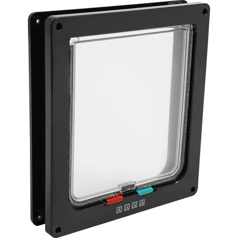 Puerta para gatos, diseño transparente, fácil instalación, color negro. (1/2)