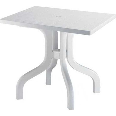 Table de jardin en résine blanche 80x80 cm – Plateau rabattable – Pied réglable – Résistante aux intempéries et à la moisissure – Scab
