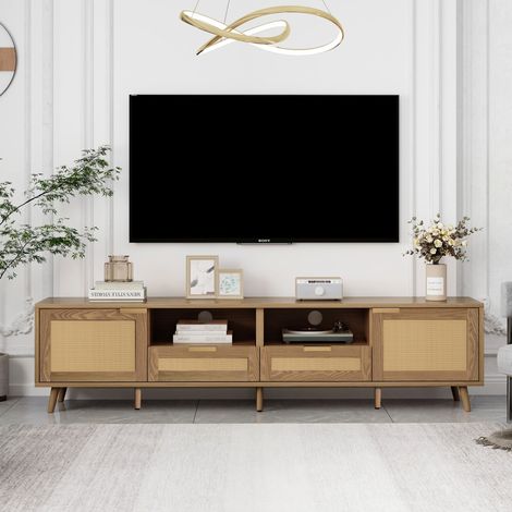 Mueble TV 200×37×49 cm de tableros de madera roble, con almacenaje para salón -FLORAGRACE (1/5)