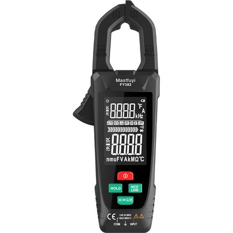 Pince ampèremétrique intelligente True RMS 9999 Comptes Multimètre numérique Testeur de température Écran LCD Tension AC DC Détecteur de courant AC avec lampe de poche LED Multifonction Voltmètre Capa