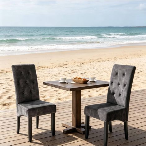 Set da 2 sedie da pranzo imbottite in velluto nero con schienale alto e gambe in legno (1/5)