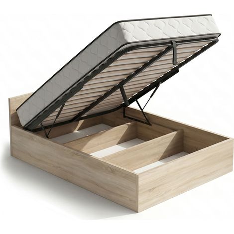Lit coffre 120x200 cm sommier relevable en métal et matelas à ressorts Chêne Sonoma (1/5)