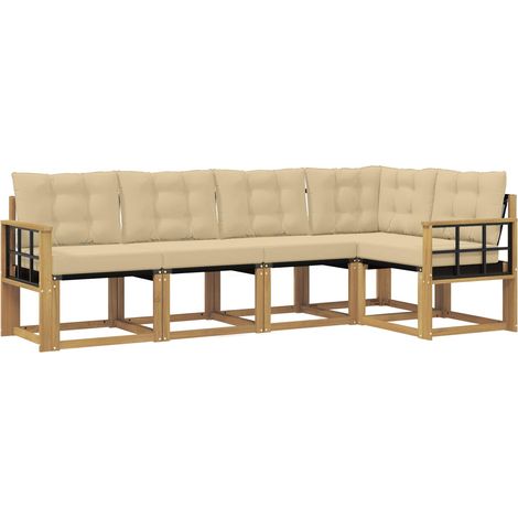 Set di divani da esterno con cuscino 5 pz Salotto da Giardino Bianco e Beige (1/5)