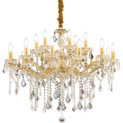 Ideal Lux Florian - 18 Light Crystal Chandelier Gold Finish, E14