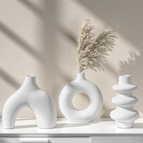 Lot de 3 vases en céramique Blanche,pour décoration de Style Minimaliste bohémien Moderne,Vases à Fleurs Parfaits pour Le Salon, Le Mariage, Le Bureau et la Chambre à Coucher (1/5)