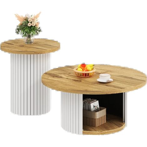 Multifunktionaler Tablettisch, stilvolles Design, platzsparend, Natürlich und Weiß (1/2)