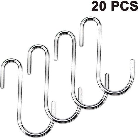 Lot de 20 crochets en S métalliques - Crochets de suspension robustes et polyvalents pour ustensiles de cuisine, vêtements, sacs et rangement domestique (1/4)