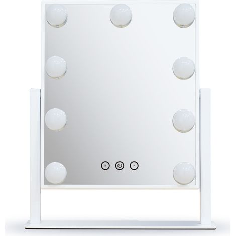 Hollywood-Schminkspiegel, 25 cm x 30 cm, 3 einstellbare Helligkeitsfarben, bruchsicherer Glas-Schminkspiegel mit 9 dimmbaren LED-Lampen, Weiß