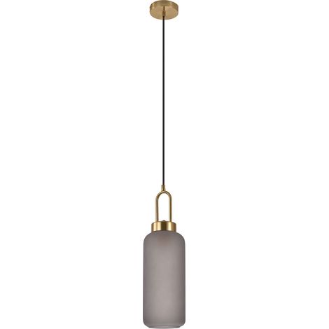 Lampada a sospensione Luton — vetro fumé opaco e ottone, cilindro ø 13 cm (1/3)