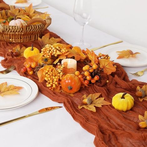 Chemin de table bohème – 90x400 cm – Rouge – Nappe en tissu – Mariage, fête, anniversaire (1/5)