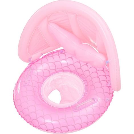 Bouée gonflable Mermaid Swim Circle Summer Essentials pour enfants (3-8 ans) avec pompe de gonflage et pare-soleil amovible.