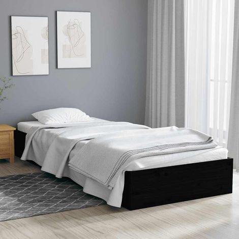 Bed Frame without Mattress Black Solid Wood 75x190 cm Small Single vidaXL (1/5)