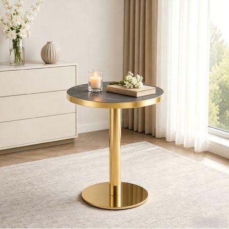 Runder Beistelltisch 60x60x74 cm Grau/Gold, Marmoreffekt, MDF & Edelstahl MEUBLIV (1/5)