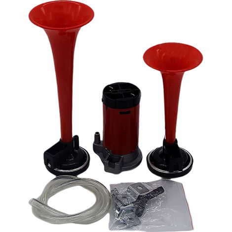 Rouge Jeu de 2 Trompes de Camion 12V, Klaxon Puissant Électrique avec Compresseur d'Air Intégré, Sirène Haute Fréquence pour Voiture, Camion et Bateau
