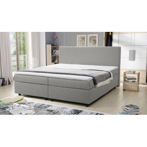 Boxspringbett 180x200 Hotelbett Bonellfederkern Bett mit Topper Paxos 4 hellgrau (1/4)