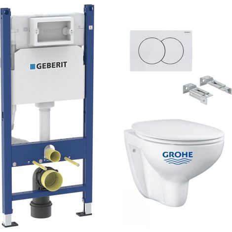 Pack WC Bati-support Geberit Duofix + WC Grohe Bau Ceramic + Abattant softclose + Plaque blanche (BauGeb3)