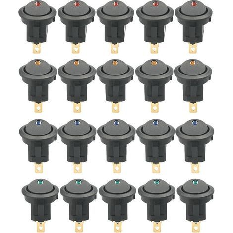 20 interrupteurs à bascule ronds 12 V CC 20 A avec voyant LED, commande marche/arrêt, unipolaire, unidirectionnel, pour voitures, camions et quads (1/5)