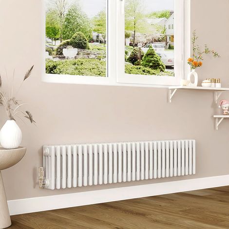 AICA 300x1460mm White Horizontal Traditional Radiator Cast Iron 4 Column Heating UK (1/5)