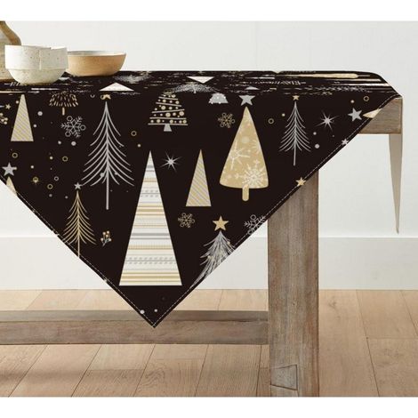 Nappe de Noël 120x120 cm avec arbres, linge de table hivernal pour cuisine & fête