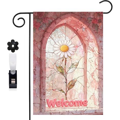 Bannière de cour ambiance romantique et vitrail floral 30 x 45 cm décoration maison de campagne (1/5)