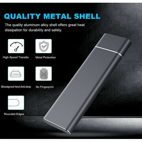 SSD Externe Portable 2 To USB 3.1 – Ultra Fin, Résistant aux Chocs, Alliage Aluminium