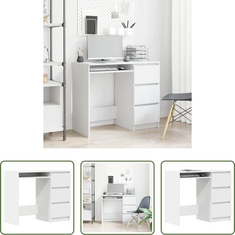 Bureau élégant - Bureau Blanc 90x45x76 cm Bois d’ingénierie (1/5)