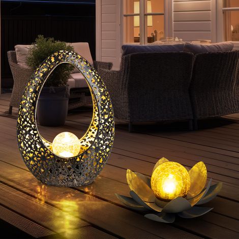 Solarlampe Lotosblüte Gartendeko LED Außenlampe Gartenlampe Solardeko, Bruchglas Metall, 2er Set